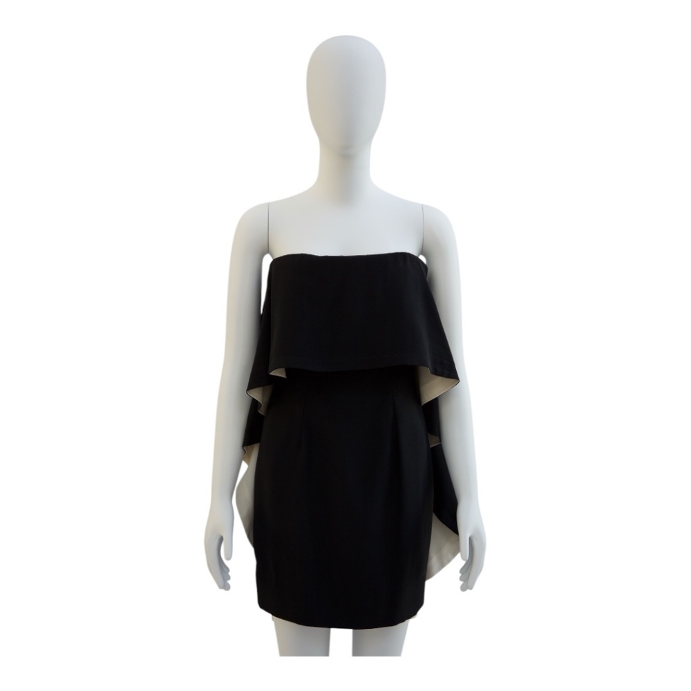 Vintage Bernard Perris Strapless corset style dress with cape Black & White SZ 6